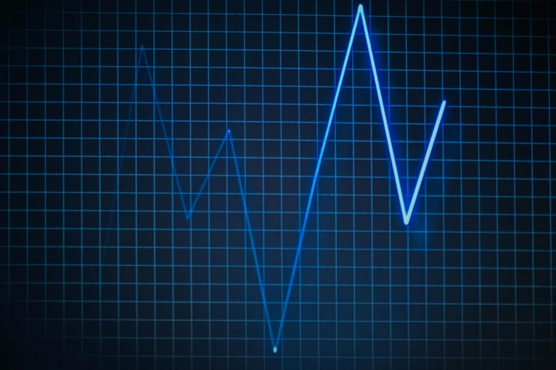 a blue heartbeat graph on a black background, a digital rendering, pixabay, panic, waveforms on top of square chart, thick blue lines, il