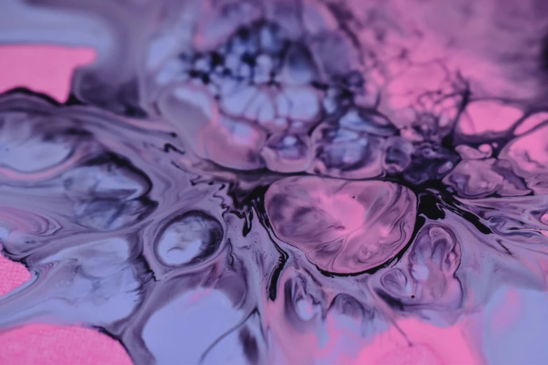 a close up of a liquid substance on a pink surface, inspired by Anna Füssli, trending on pexels, generative art, purples, ferrofluid oceans, night time, beeple and james jean