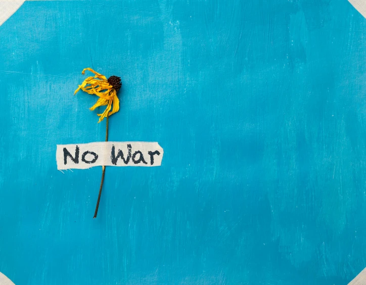 a yellow flower sitting on top of a blue stop sign, an album cover, antiwar, no water, profile image, single