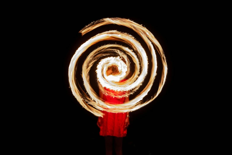 a person holding a fire stick in the dark, kinetic art, sprial, avatar image, twirly, sparkling