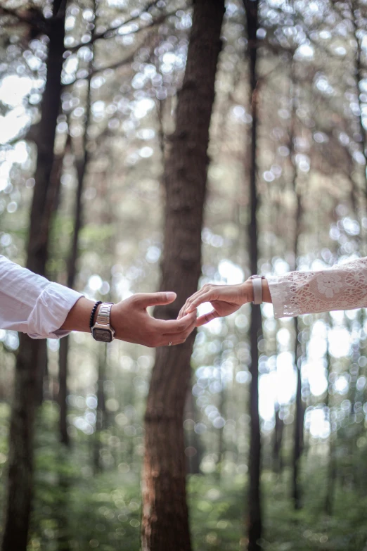 a man and a woman holding hands in the woods, pexels contest winner, an elegant, islamic, video footage, white