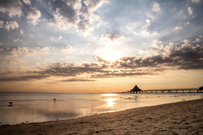 the sun is setting over the water at the beach, by Michiel van Musscher, unsplash contest winner, caulfield, beach in the foreground, brown, transparent