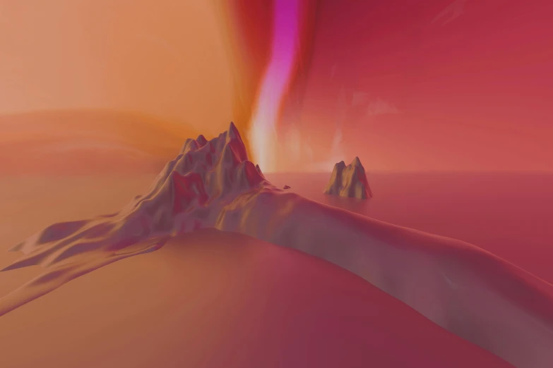 a computer generated image of a mountain, inspired by Mike Winkelmann, unsplash contest winner, conceptual art, magma, pink, orange spike aura in motion, digital ilustration