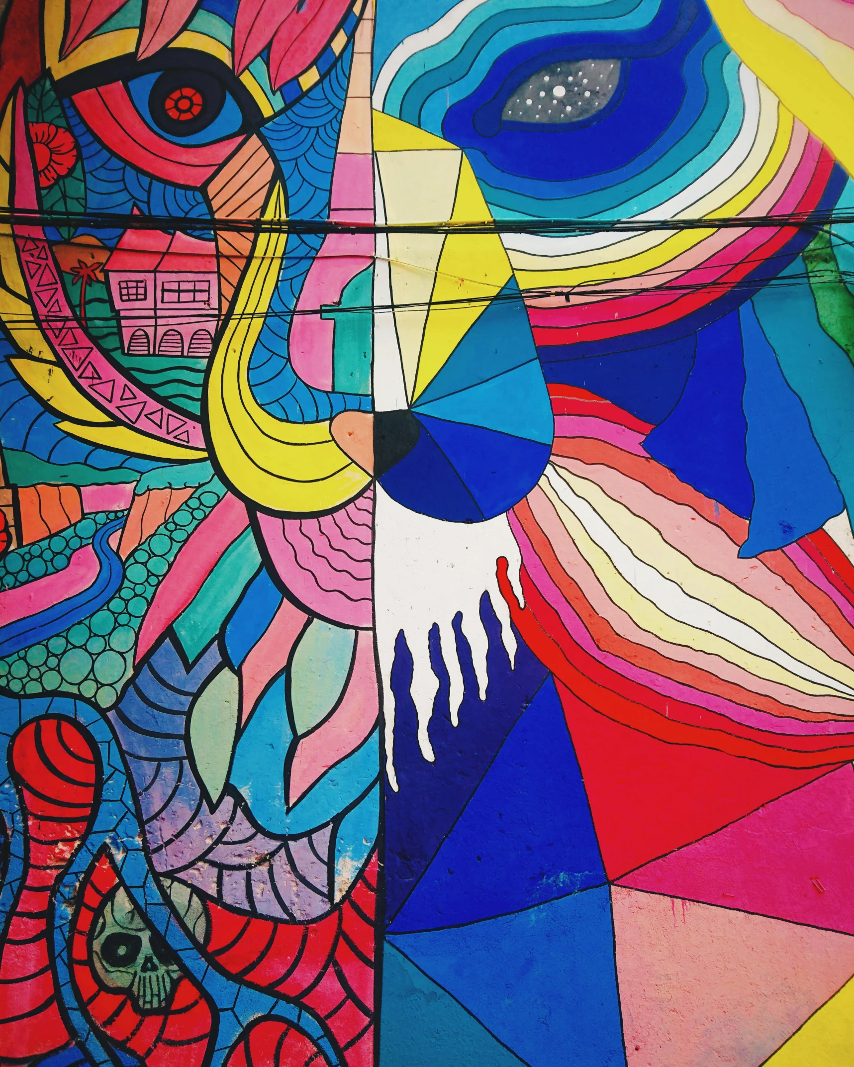 a colorful painting on the side of a building, an abstract drawing, by Leticia Gillett, trending on unsplash, lgbt art, in sao paulo, 144x144 canvas, ilustration