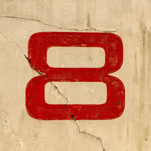 a number eight painted on the side of a building, pexels contest winner, dull red flaking paint, 8k octane, square, ( ( bauhaus ) )