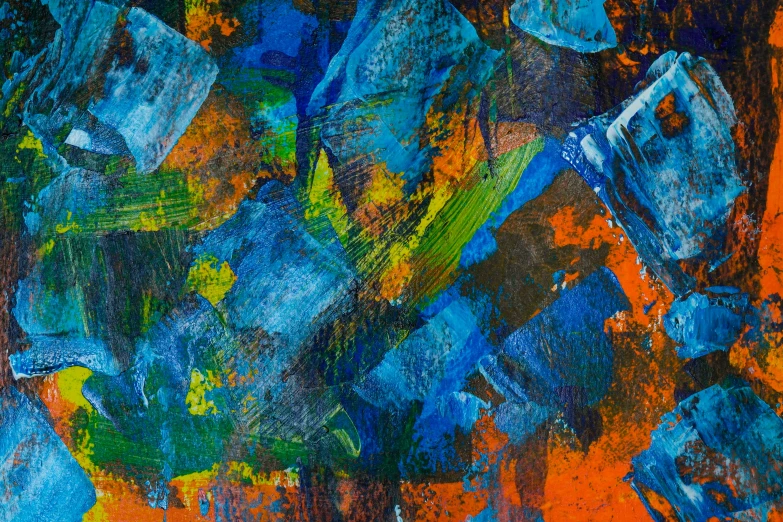 an abstract painting with blue and orange colors, by Micha Klein, pexels contest winner, full of colour 8-w 1024, lively irregular edges, paintings, rough texture