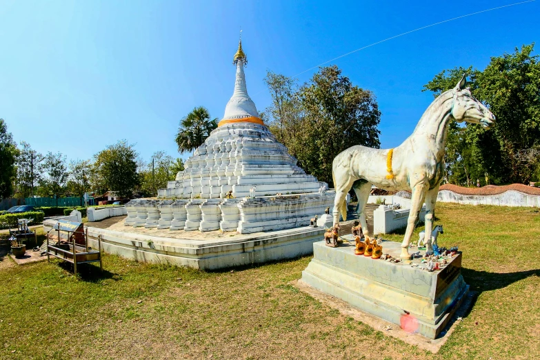 a statue of a horse with a pagoda in the background, a statue, by Daniel Lieske, samikshavad, patiphan sottiwilai, profile image