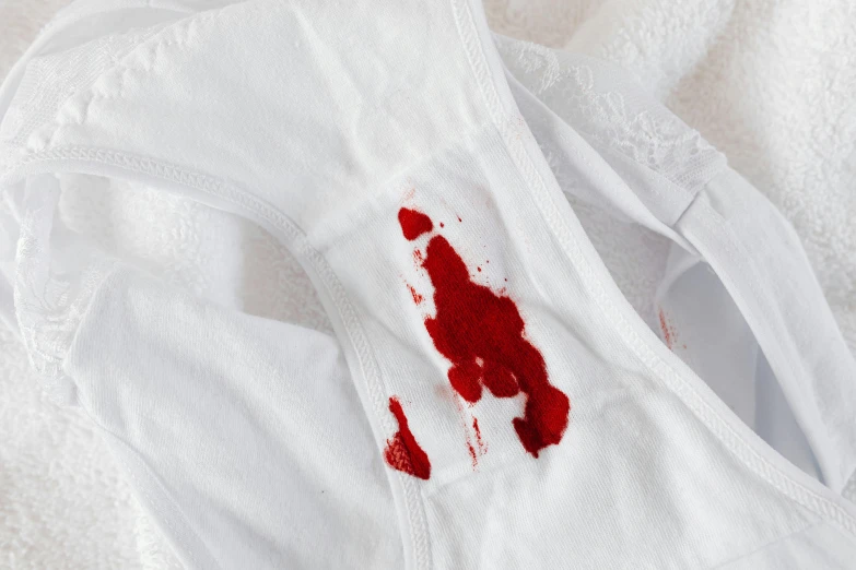 a white shirt with a blood stain on it, inspired by Louise Bourgeois, pexels, renaissance, embroidered uniform guard, exploded belly, mid night, garters