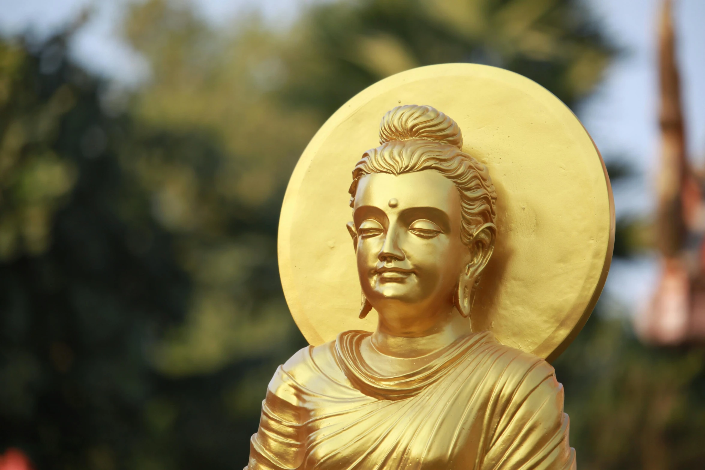 a close up of a statue of a person, in front of a temple, avatar image, image, gold encrustations