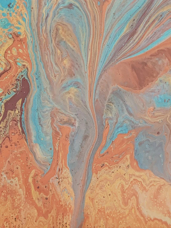 a close up of a painting of a horse, trending on unsplash, metaphysical painting, marbled swirls, orange and blue color scheme, desert colors, ariel view