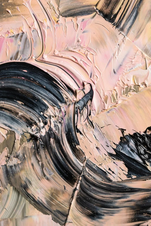 a close up of a painting of a wave, inspired by Shōzō Shimamoto, trending on pexels, black white pastel pink, pearlescent skin, evening sunlight, charcoal and champagne