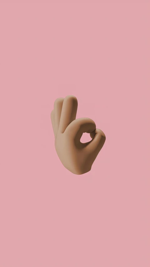 a hand making an ok sign on a pink background, by Gee Vaucher, conceptual art, 3d matte illustration, light tan, made of rubber, low quality photo
