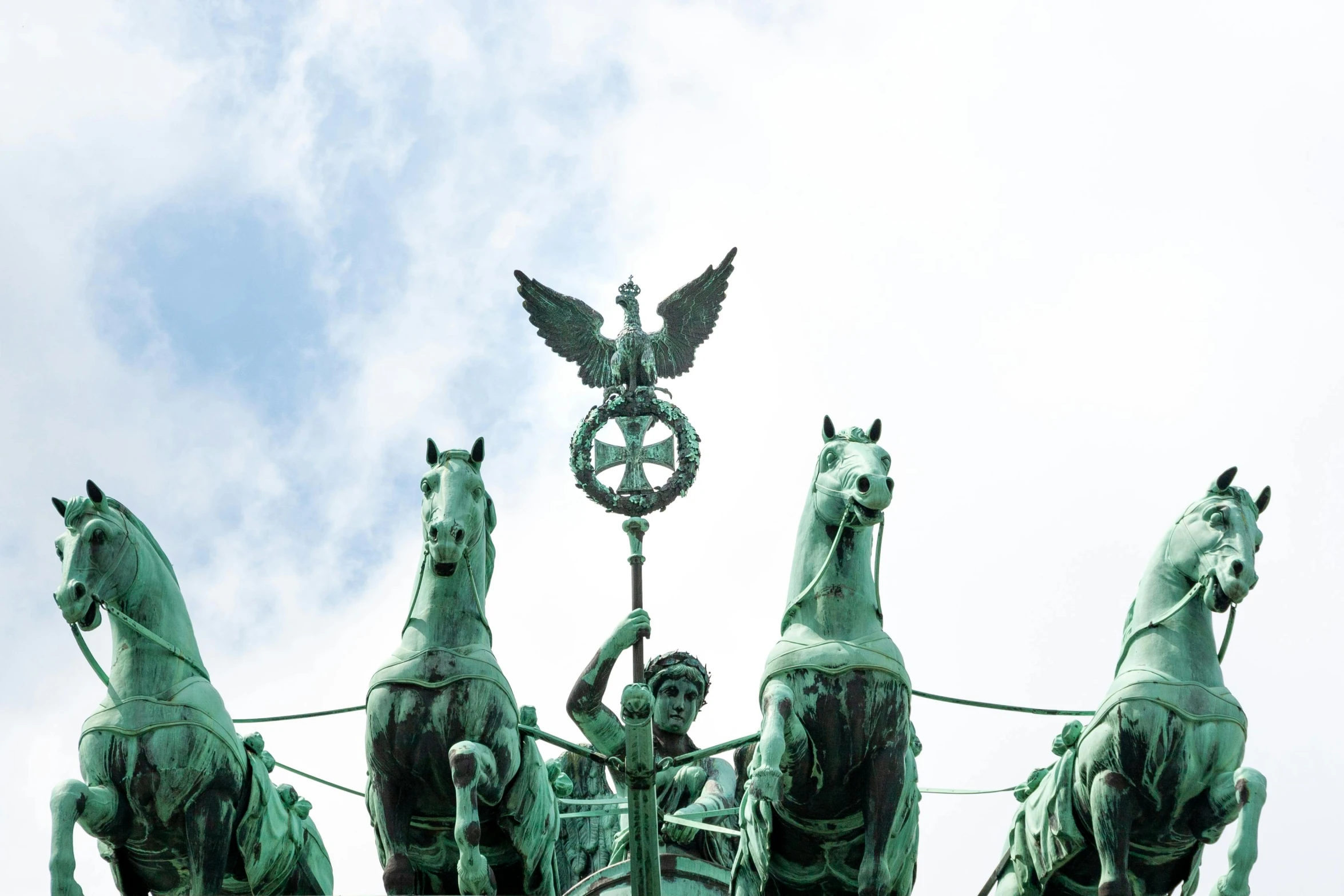 a group of statues that are on top of a building, a statue, inspired by Friedrich Gauermann, pexels contest winner, berlin secession, carriages with horses, avatar image, holy roman empire