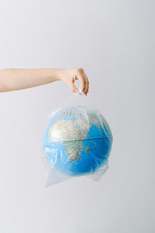 a person holding a globe in a plastic bag, packaging of the world, thumbnail, 8, organics