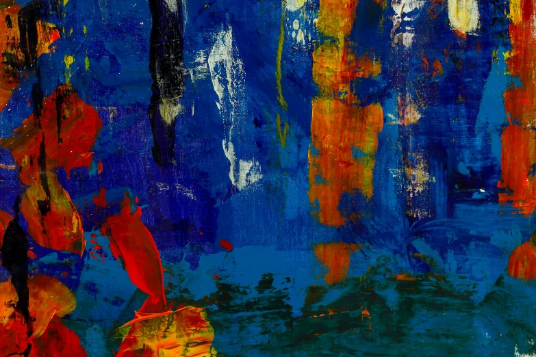 a close up of a painting on a wall, inspired by Richter, pexels contest winner, cobalt blue and pyrrol red, digital art - n 9, nighttime scene, 15081959 21121991 01012000 4k