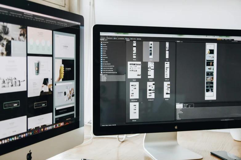 a computer monitor sitting on top of a desk, a computer rendering, trending on unsplash, wireframes, 9 9 designs, black interface, close up to the screen