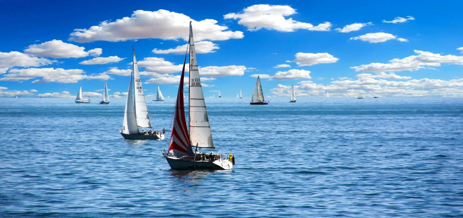 a group of sailboats floating on top of a body of water, pexels contest winner, azure blue water, caulfield, computer - generated, manly