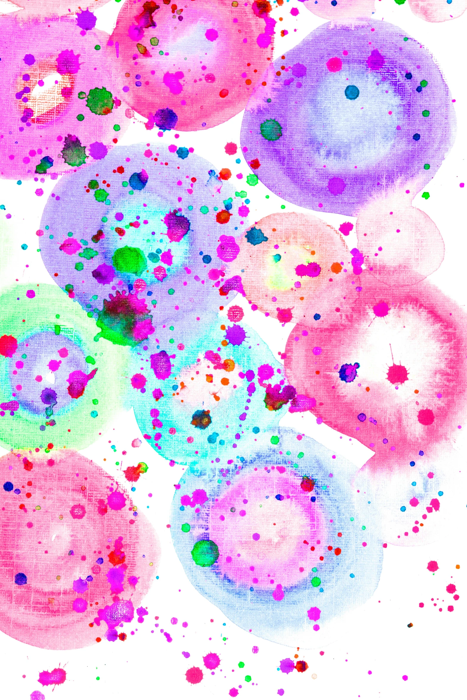 a painting of multicolored circles on a white background, inspired by Sam Francis, pexels, pointillism, 256x256, jellyfishes, abstract painting. 8k, colorful vapor