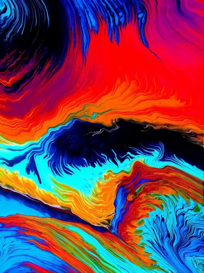 a close up of a painting of a wave, an abstract painting, trending on pexels, multicolored digital art, made of liquid, red liquid, ilustration