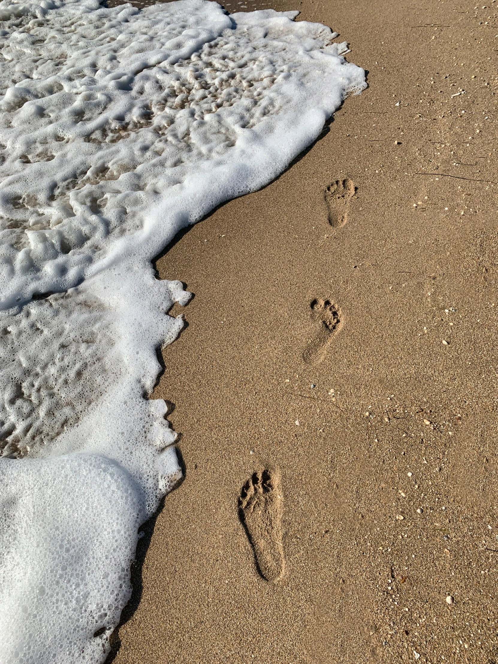 a couple of footprints that are in the sand, an album cover, by Robbie Trevino, pexels, 10k, foamy waves, thumbnail, multiple stories