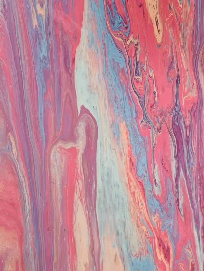 a close up of a painting on a wall, inspired by Yanjun Cheng, trending on unsplash, metaphysical painting, paint pour, pink hues, iridescent skin, swirly