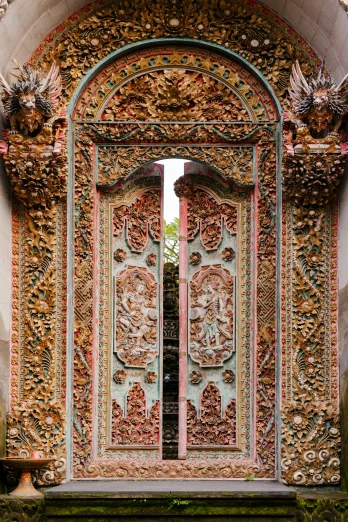 a close up of a door on a building, inspired by Károly Markó the Elder, bali, wonderland portal, an intricate, back