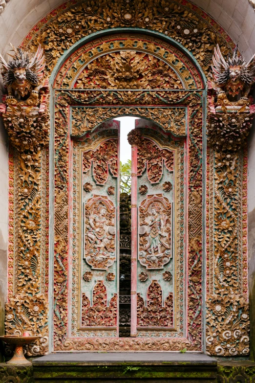 a close up of a door on a building, inspired by Károly Markó the Elder, bali, wonderland portal, an intricate, back