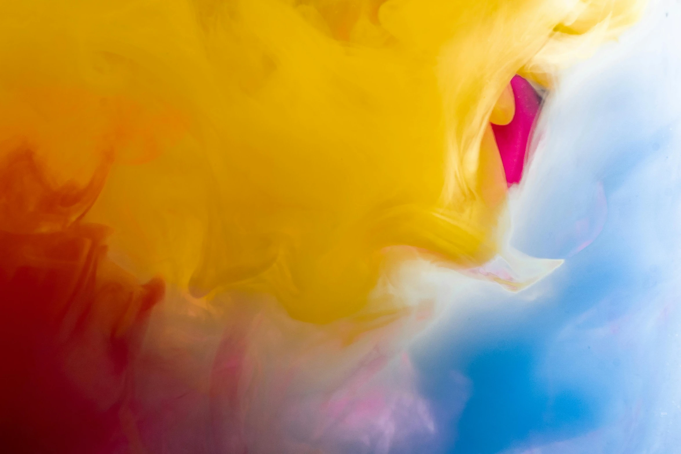 a close up of a person holding a frisbee, inspired by Kim Keever, unsplash, abstract expressionism, colors: yellow, face submerged in colorful oils, liquid clouds, cmyk portrait
