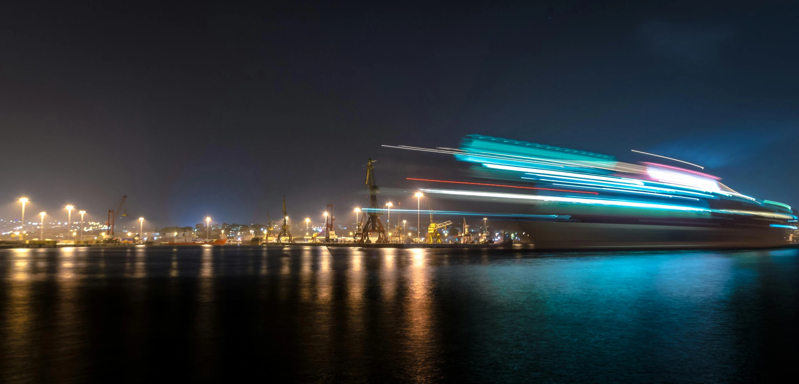 a boat that is in the water at night, pexels contest winner, happening, shipping docks, avatar image, hyperspeed, high resolution photo