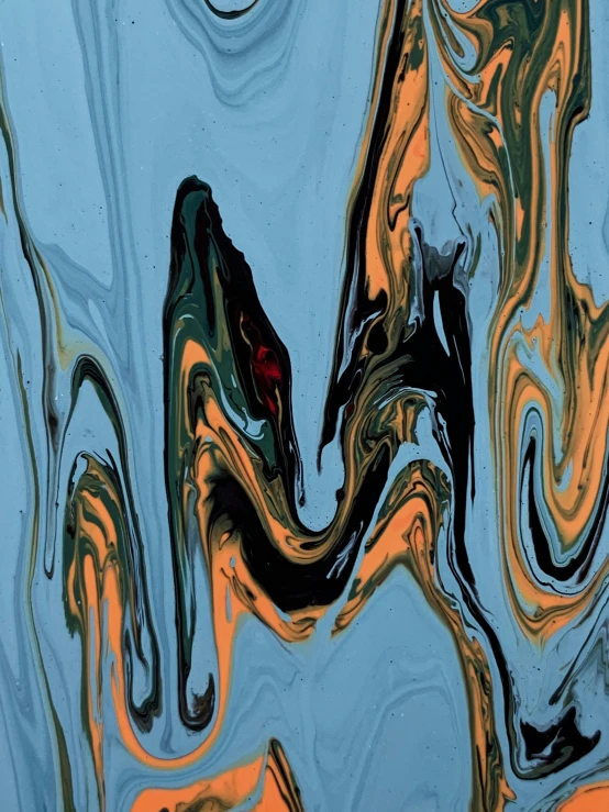 a close up of a painting of a body of water, inspired by Lucio Fontana, trending on pexels, orange fire/blue ice duality!, digital art'', mysterious black slime, made of liquid metal and marble