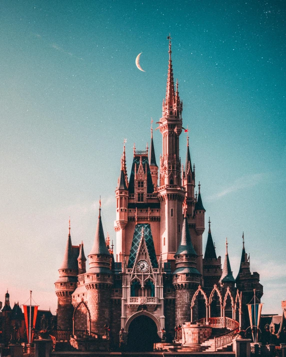 a castle sitting on top of a lush green field, inspired by disney, trending on unsplash, lgbtq, vintage disney, majestic spires, disney character