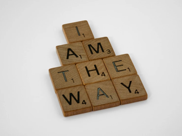 wooden scrabbles spelling i am the way, a picture, pixabay contest winner, avatar image, ambient key art, wall art, promotional image