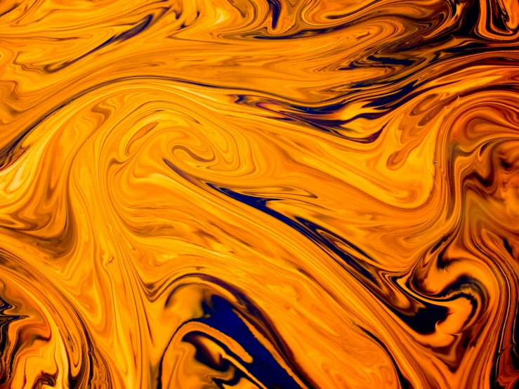 an abstract painting with orange and blue colors, a microscopic photo, pexels, abstract expressionism, swirling flames, surreal black and yellow, made of liquid, marbling