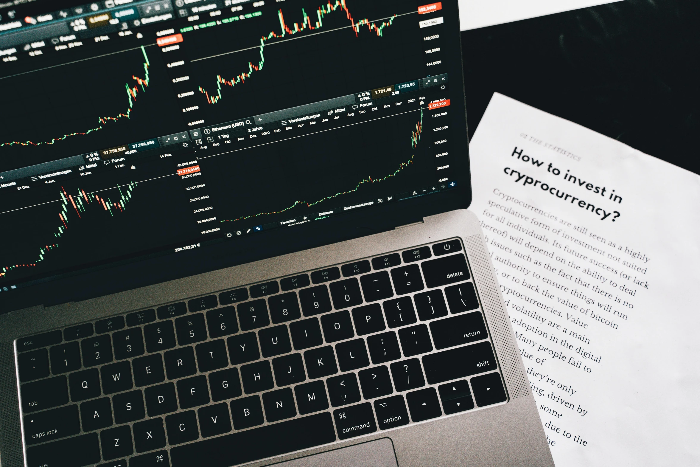 a laptop computer sitting on top of a desk, by Adam Rex, trending on unsplash, analytical art, cryptocurrency, waveforms on top of square chart, trading illegal goods, фото девушка курит