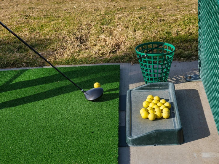 a person holding a golf club near a basket of lemons, inspired by Shirley Teed, unsplash, trench sandbags in background, fake grass, rectangle, games