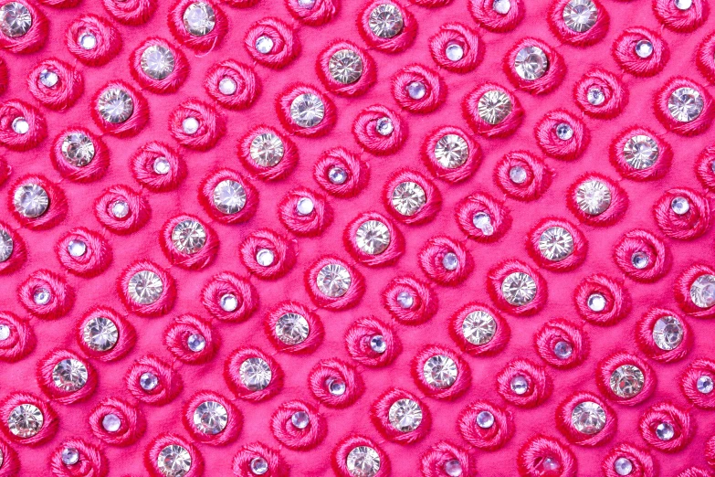 a close up of a pink fabric with silver sequins, a digital rendering, by Alison Watt, flickr, swarovski crystals, studs, vibrant.-h 704, rosette