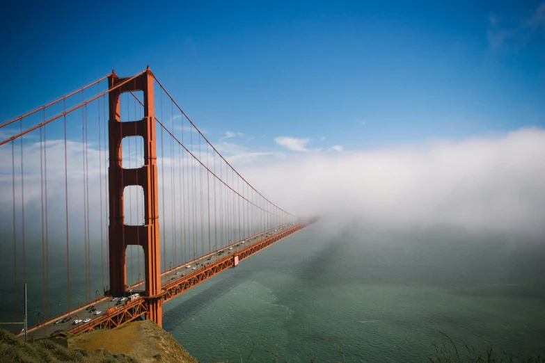 the golden gate bridge in san francisco, california, pexels contest winner, hurufiyya, 2 5 6 x 2 5 6 pixels, water fog, tall thin, grain”