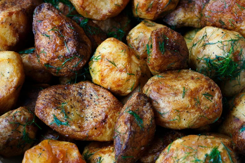 a pile of potatoes sitting on top of a white plate, by Emma Andijewska, square, thumbnail, mixture turkish and russian, up close image