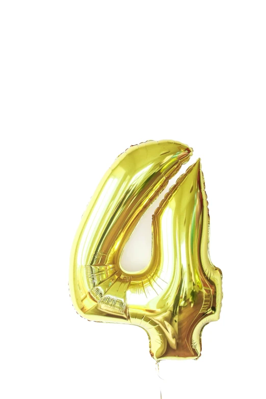 a gold balloon shaped like the number four, by Nicolette Macnamara, hurufiyya, h 1 0 2 4, yellow, 4l, mx2