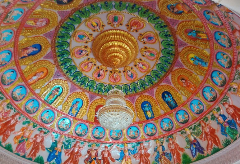 a painting on the ceiling of a building, a detailed painting, flickr, cloisonnism, cybertronic hindu temple, church chandelier, highly detailed # no filter, 256x256