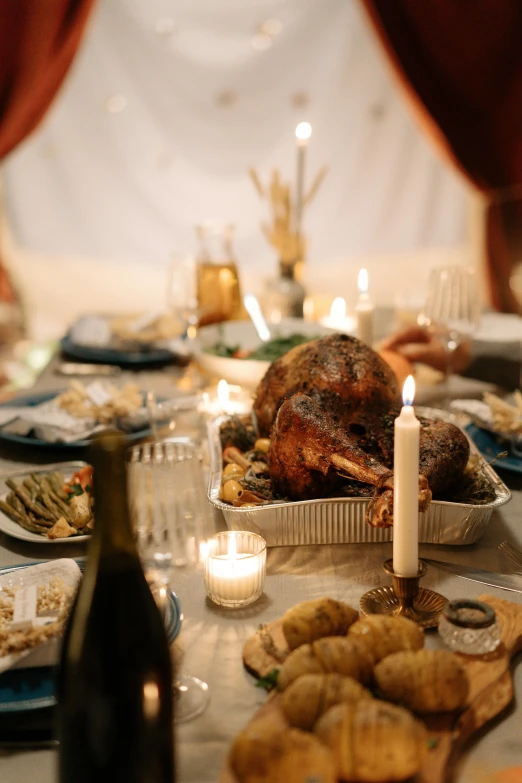 a table that has a bunch of food on it, a portrait, pexels, renaissance, candle lit, turkey, profile image, game ready