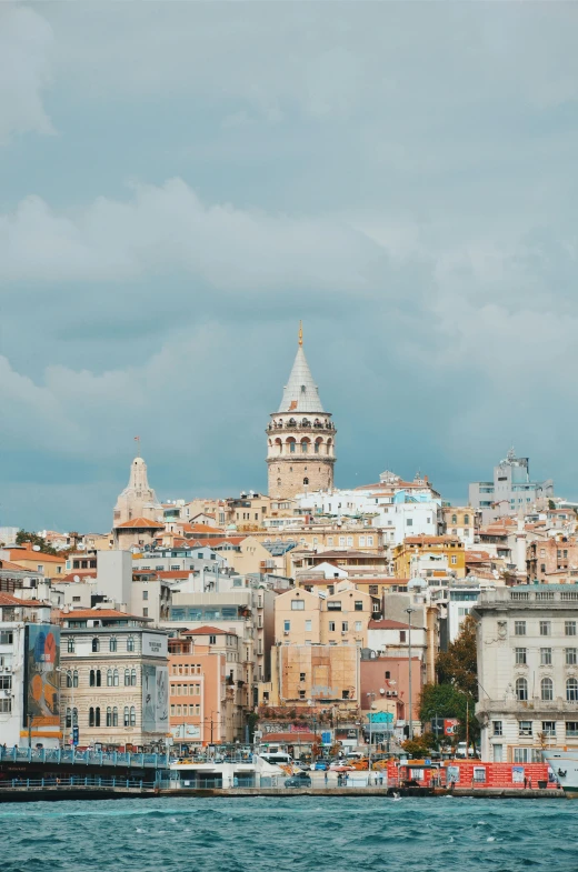 a large body of water with buildings in the background, a colorized photo, trending on unsplash, renaissance, turkey, neoclassical tower with dome, background image, multiple stories