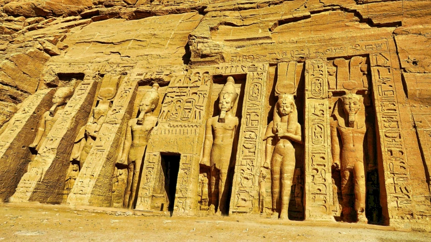 a group of statues that are next to each other, egyptian art, pexels contest winner, art nouveau, cartouche, rock formations, listing image, festivals