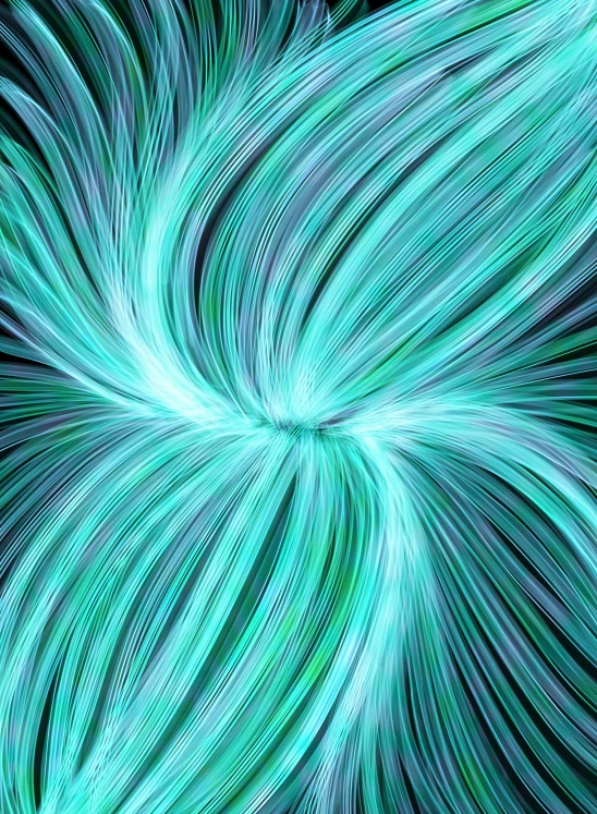 a close up of a green flower on a black background, digital art, by Julian Allen, generative art, flowing blue hair, lines of energy, azure. detailed hair, realistic textured magnetosphere