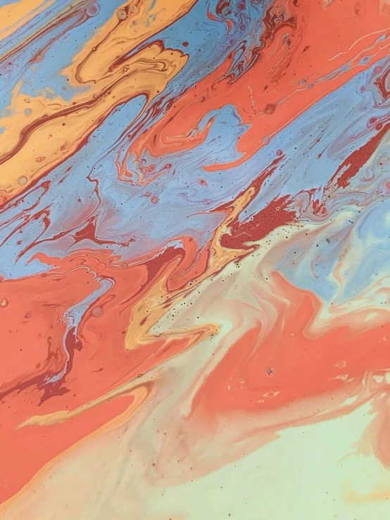a man riding a surfboard on top of a wave, an ultrafine detailed painting, inspired by Yanjun Cheng, trending on unsplash, lyrical abstraction, red orange blue beige, fluid acrylic pour art, ( ( ( koi colors ) ) ), marble