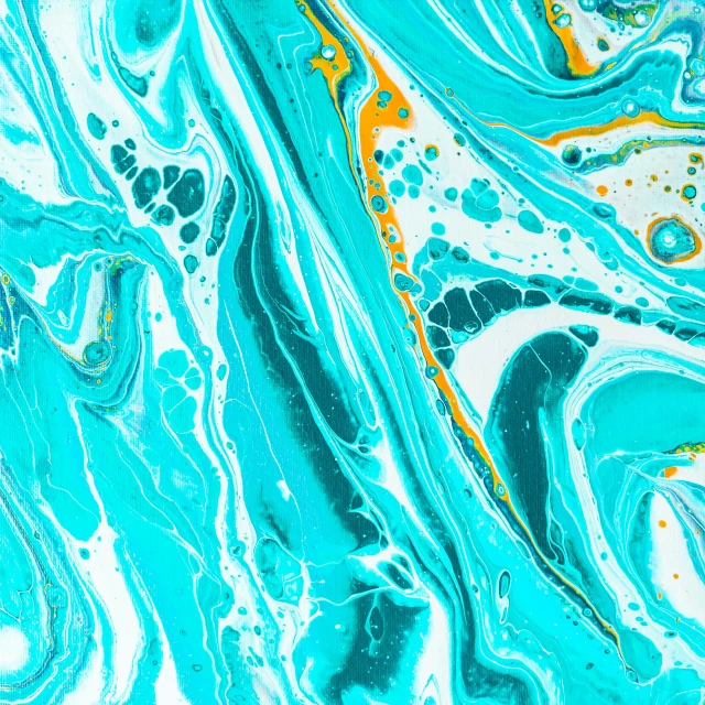 a close up of a blue and yellow fluid painting, a detailed painting, trending on pexels, orange and cyan paint decals, marble material, turqouise, album