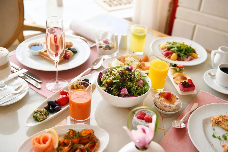 a table topped with plates of food and drinks, 🎀 🗡 🍓 🧚, bright morning, profile image, healthy