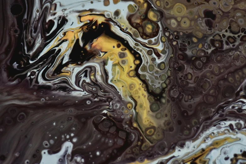a close up of a mixture of oil and water, inspired by Tintoretto, pexels, ornate galactic gold, dark sienna and white, stylized illustration, chocolate river