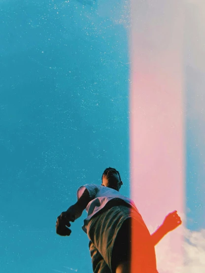 a man flying through the air while riding a snowboard, an album cover, by Ryan Pancoast, unsplash contest winner, color field, kayne west, ☁🌪🌙👩🏾, : kendrick lamar, walking away