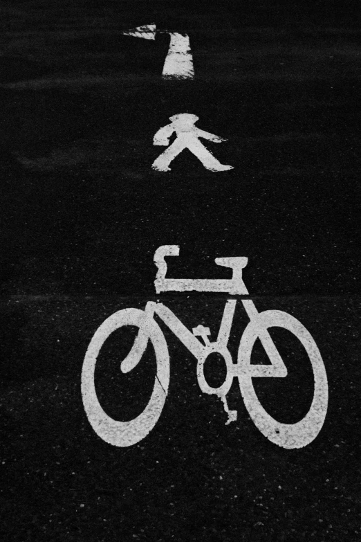 a black and white photo of a bike lane, an album cover, by Sengai, stick figure, reddit meme, ffffound, yung lean